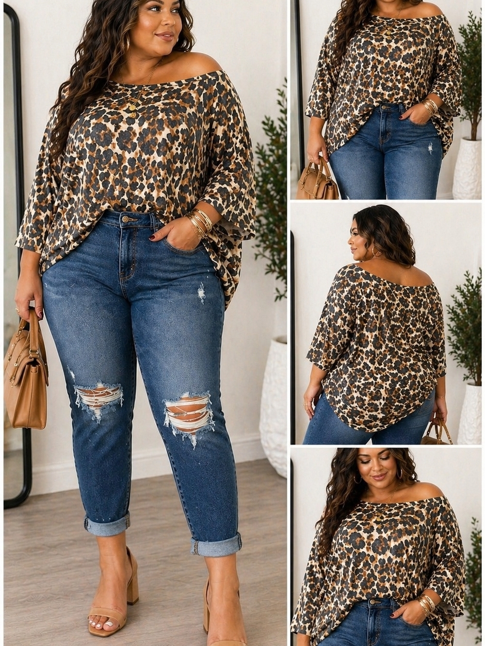 Heimish Leopard Off-Shoulder Oversized Tunic Top - NWOT - 2X or 3X